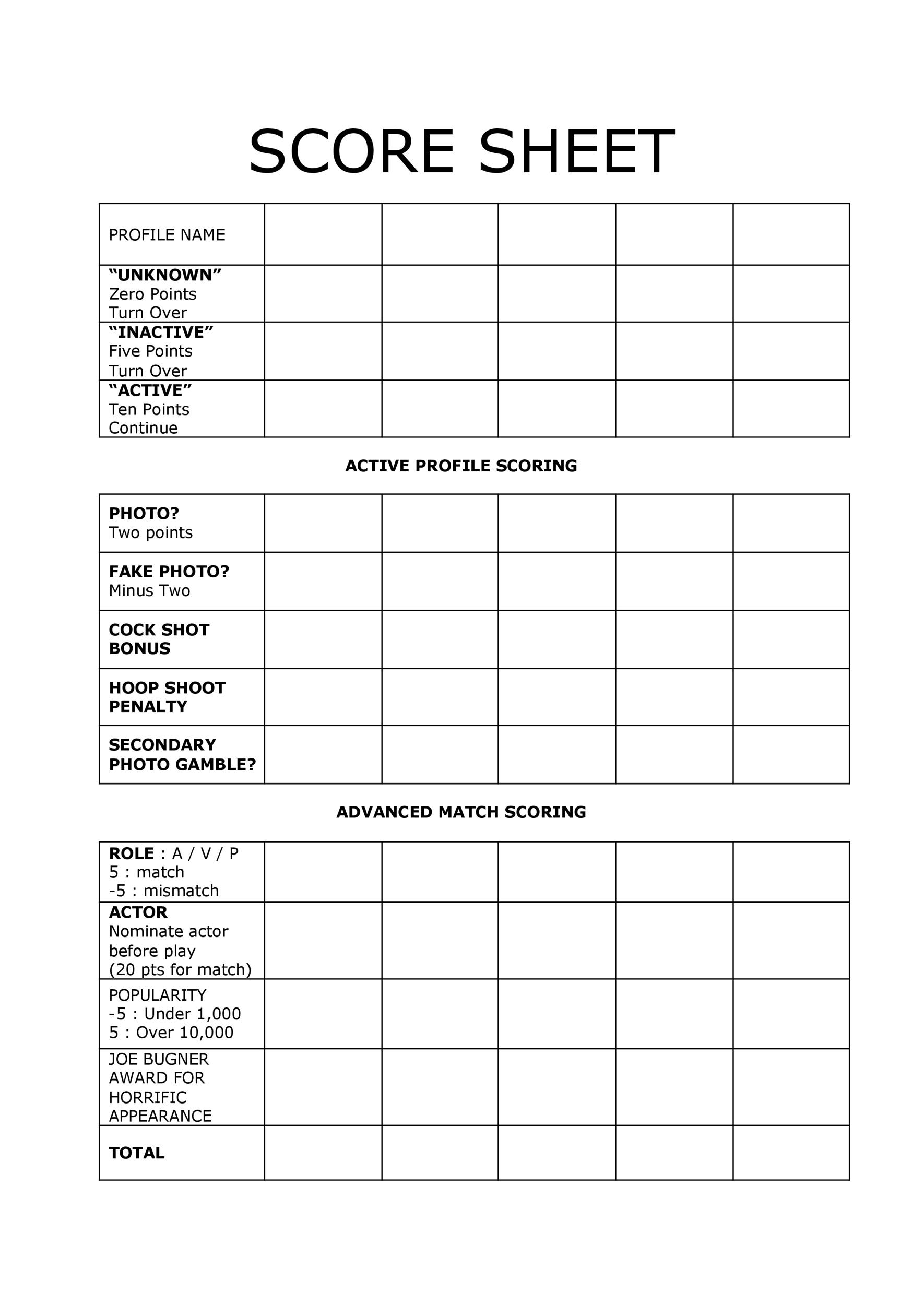 Printable Poker Run Score Sheet Template